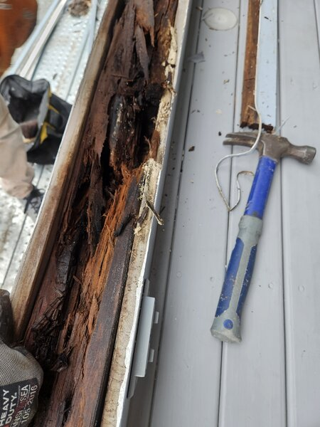 In-progress wood rot repair in Montgomery, OH by the team at Mr. Handyman of Greater Cincinnati.