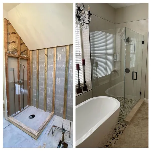 Before and after of a bathroom remodel in Bloomingdale, IL by the pros at Mr. Handyman.