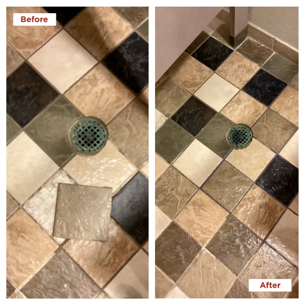 Mr. Handyman technician providing Jacksonville commercial tile and grout repair service.
