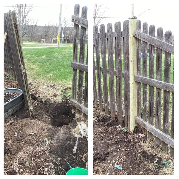 Fence repair Bartlett, IL - Before and after photos of work by Mr. Handyman of Wheaton-Hinsdale.