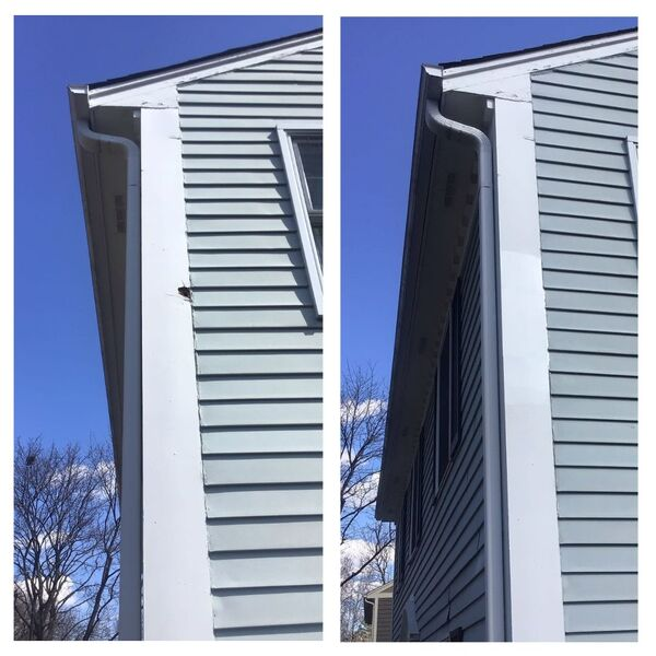 Siding repair Carol Stream, IL - Before and after of siding repair by the pros at Mr. Handyman of Wheaton-Hinsdale.
