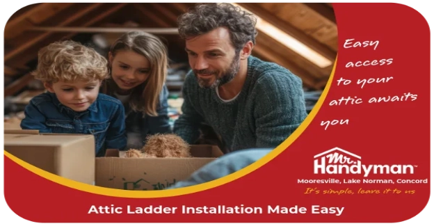 Family looking through boxes in attic.