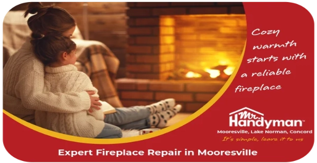 Mother and daughter sitting by a warm fireplace.