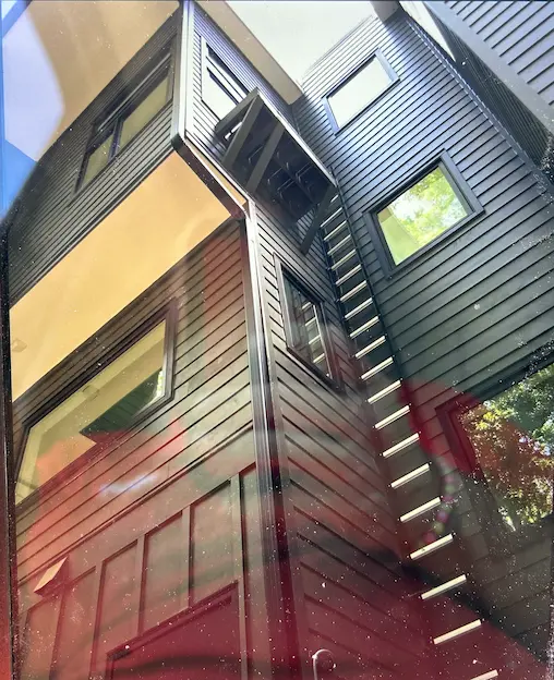 Close-up of safety fire ladder.