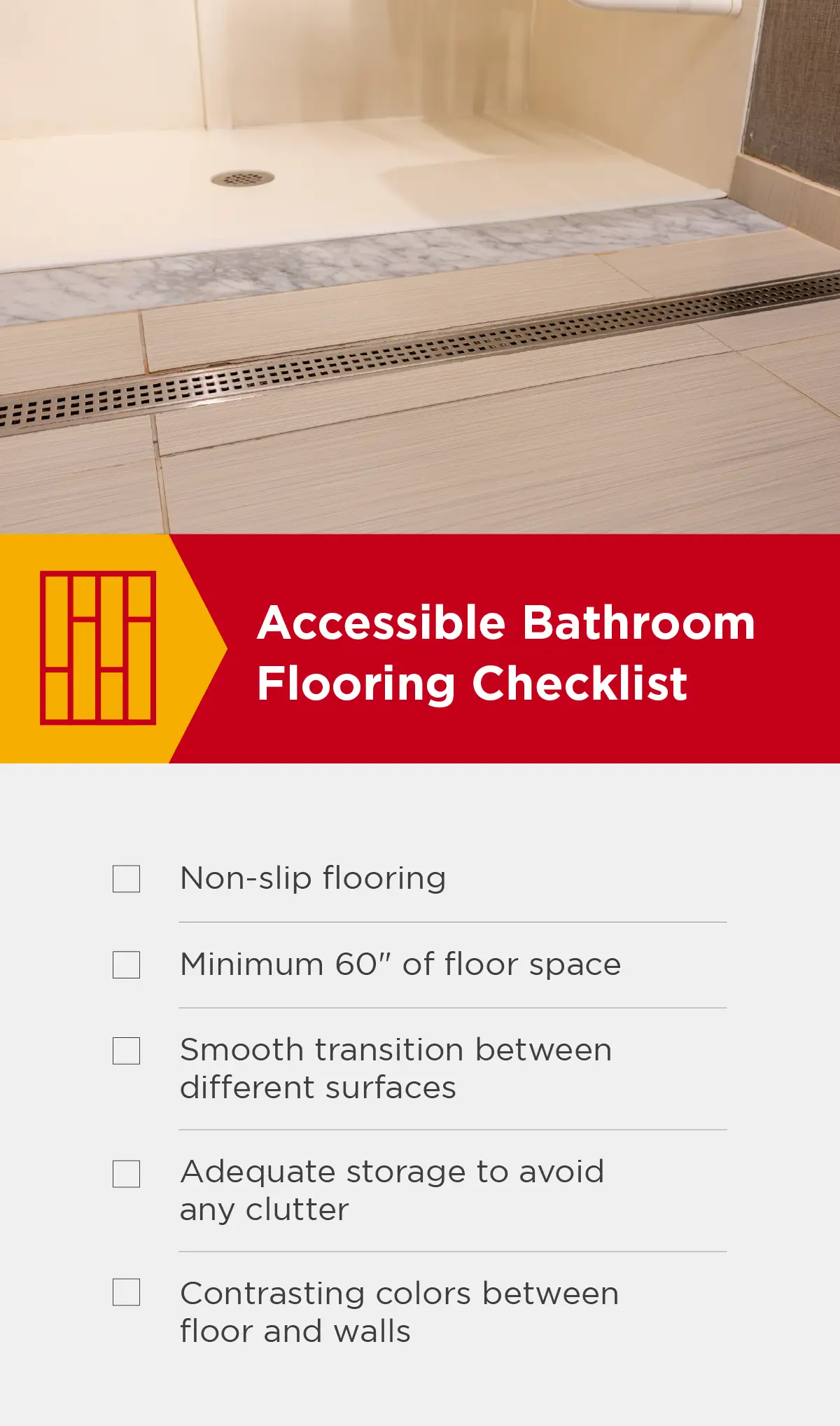 Accessible bathroom flooring checklist