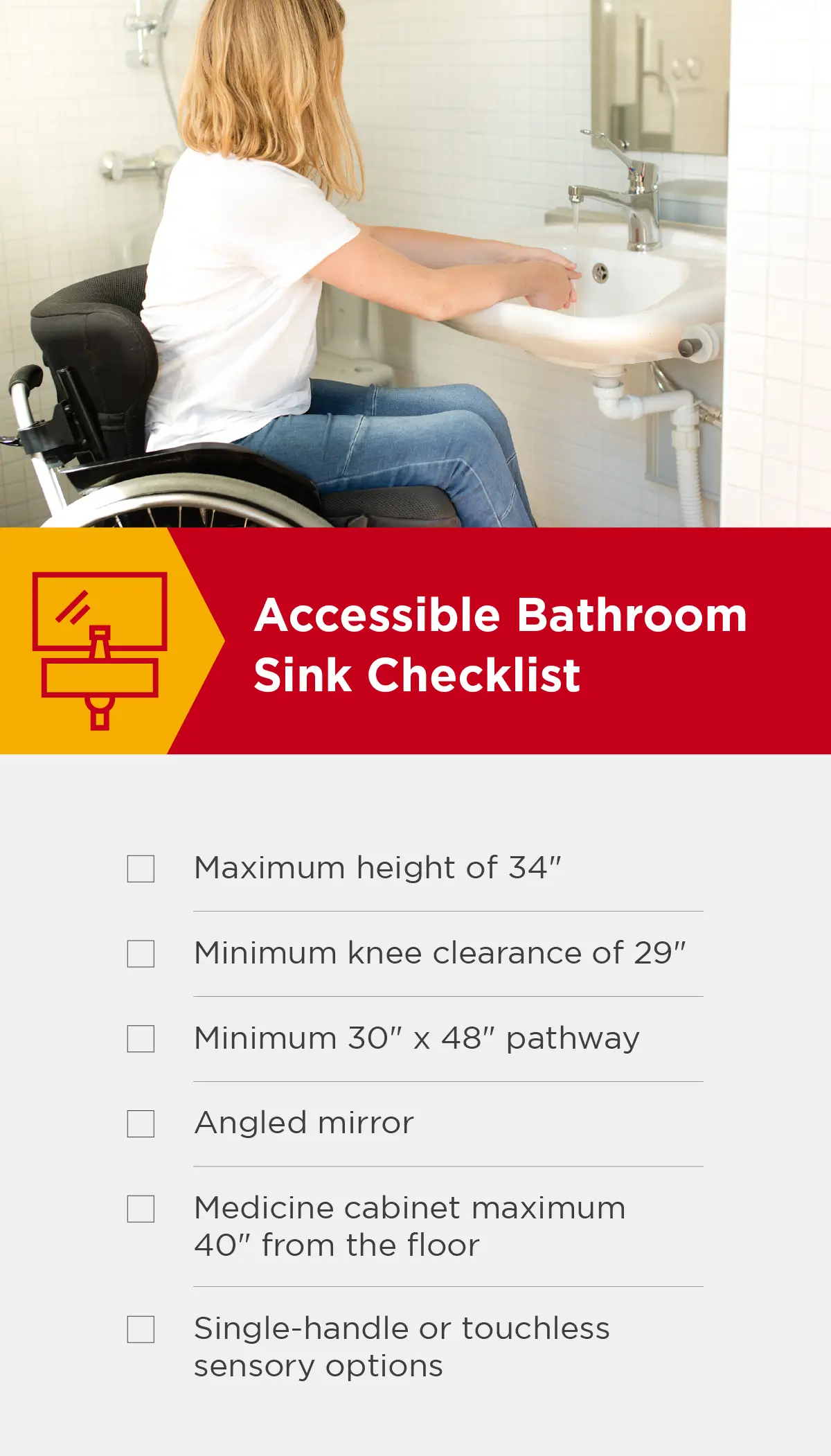 Accessible bathroom sink checklist.
