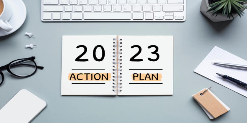 "2023 Action Plan" text on notepad on a desk | Mr. Handyman of Northeast Johnson County