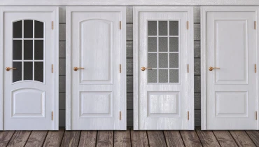Four different white, pre-hung doors that could be used for door installation in Dallas.