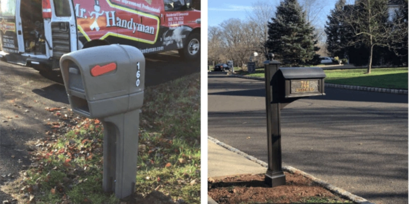 Two different types of mailboxes, installed with the help of professional mailbox installation services from Mr. Handyman of Newtown and Yardley.