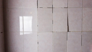 A close-up of a shower in need of tile repair for tiles that have begun separating from the wall.