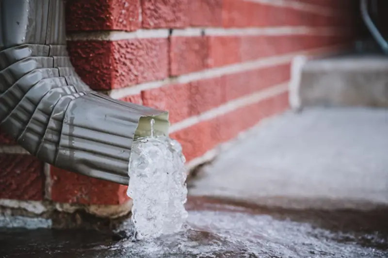 Unclogged downspout draining water