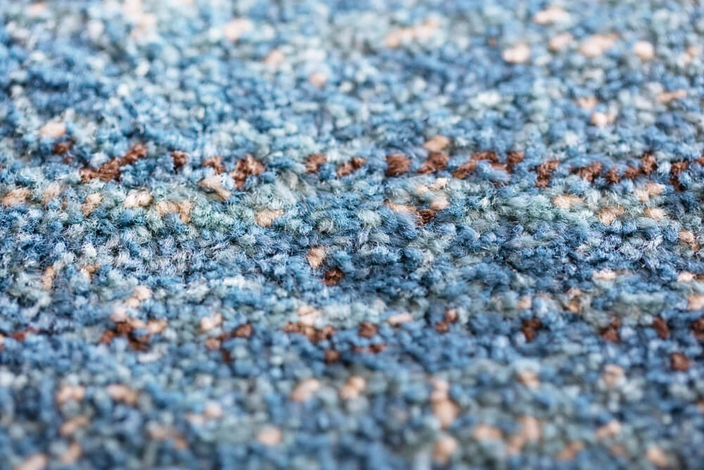 Blue low pile carpeting.