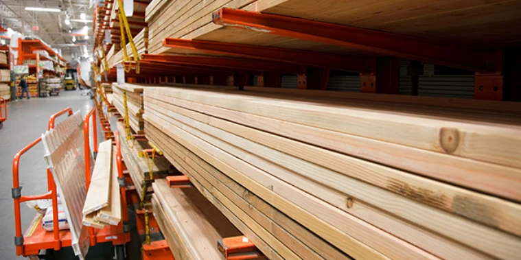 Lumber inside home improvement store