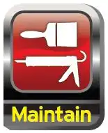 Animated paint brush and caulking gun with text: "Maintain"