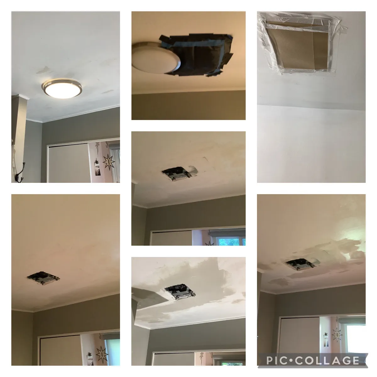 Ceiling drywall repair around light fixture completed by Mr. Handyman of Wheaton-Hinsdale