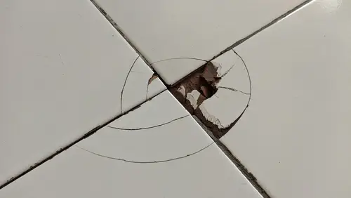 Close-up of cracked white tile.