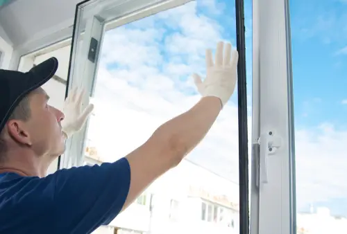A handyman professional repairing a window
