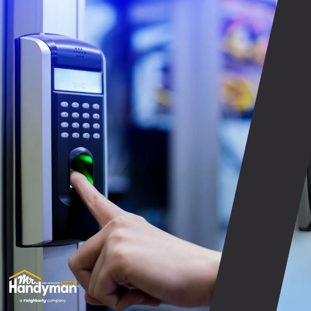 Fingerprint scanning on a biometric access control device.