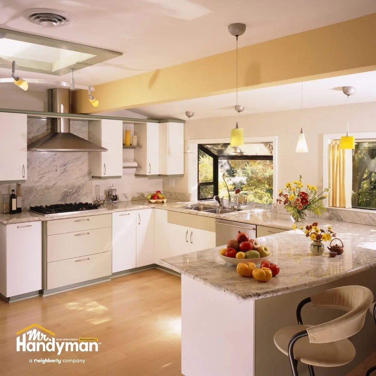 Mr. Handyman technician installing kitchen cabinets in a Murfreesboro home before summer