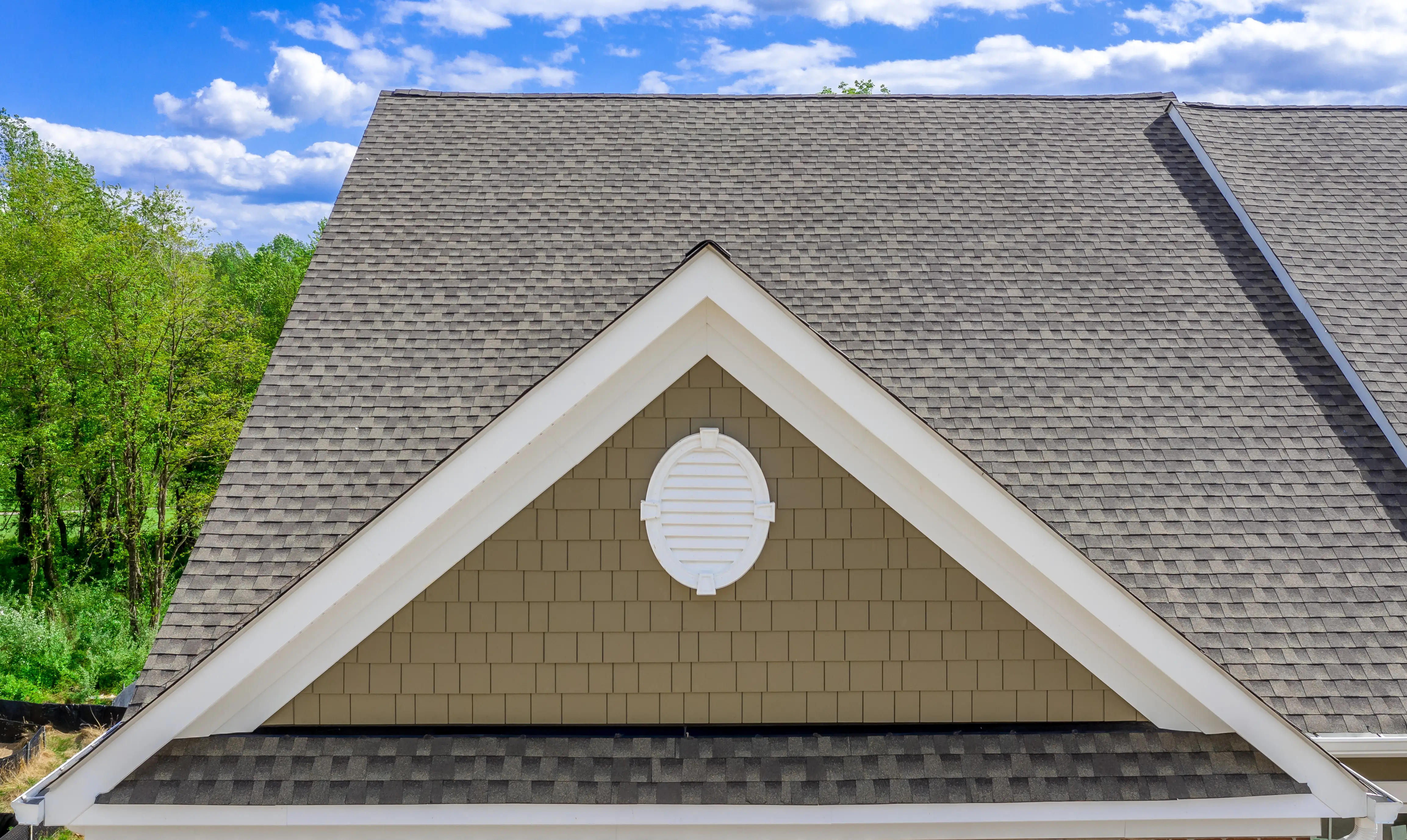 Aerial view of a house roof.