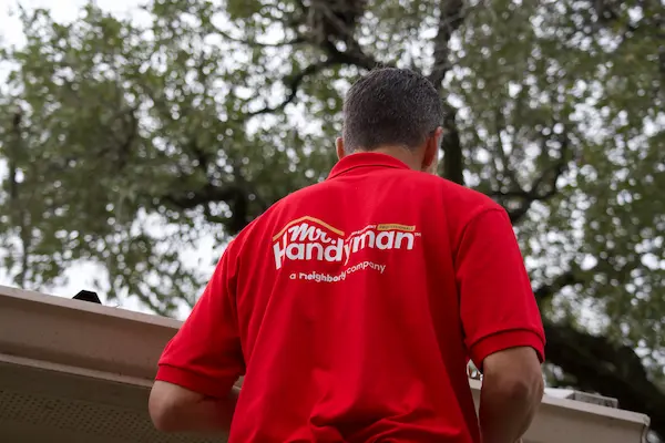 Mr. Handyman technician carrying a ladder.