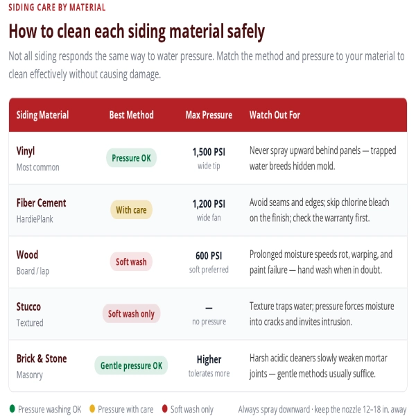 siding care material chart