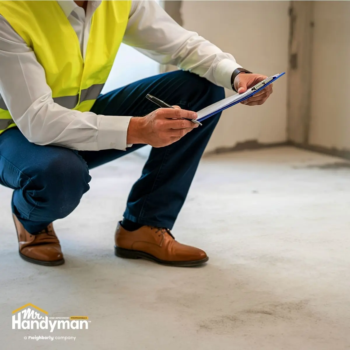 Worker inspecting and taking notes.