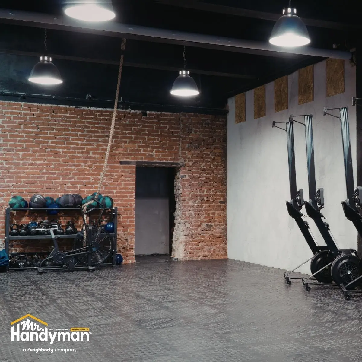 A gym workout area with led lights.