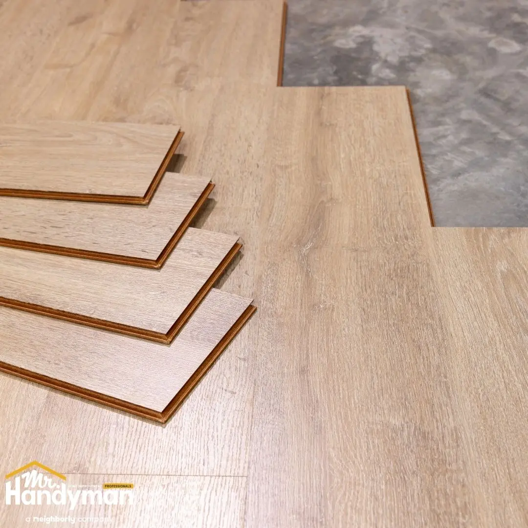 Laminate flooring installation.