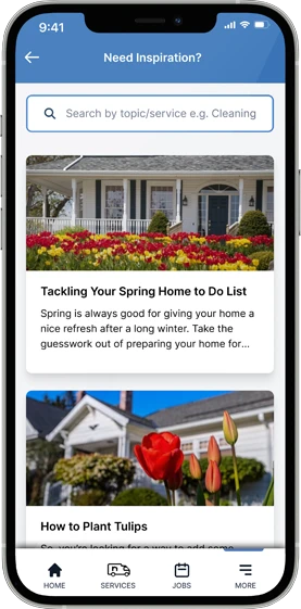 Neighborly App blog articles displayed on smartphone screen.