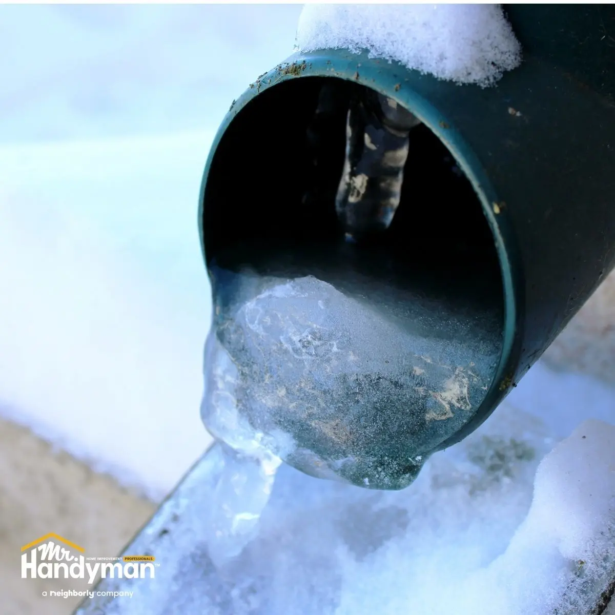 Mr. Handyman technician repairing winter damage to roof gutters and foundation in Martinsburg WV home