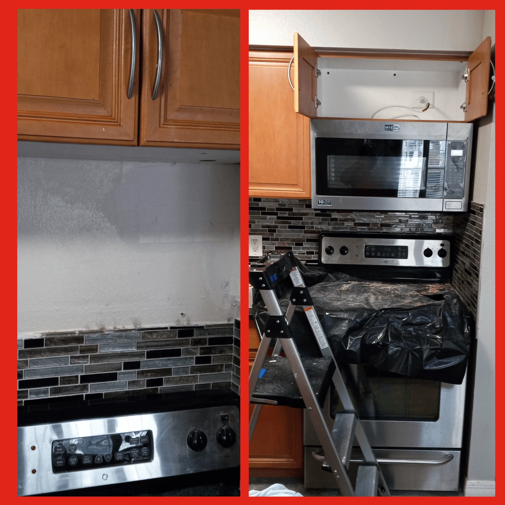 A kitchen remodeling project with backsplash installation completed by Mr. Handyman.