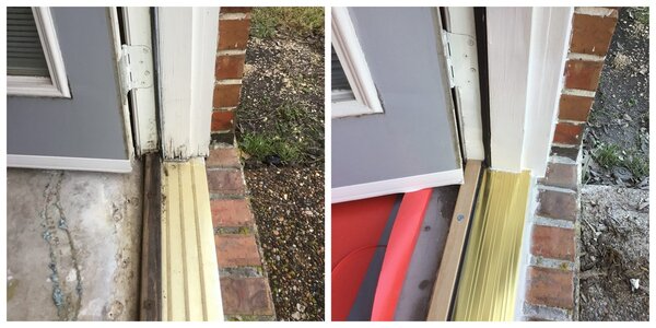 Before and after photos showcasing door repair performed by Mr. Handyman in Allen.