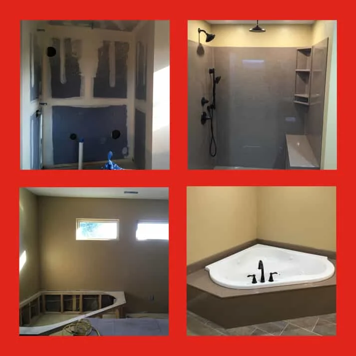 A bathroom remodel before and after it has been completed by Mr. Handyman.