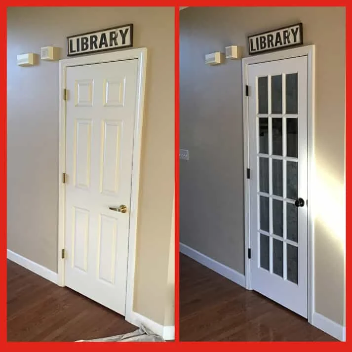 An interior doorway in a home before and after Mr. Handyman has replaced the door.