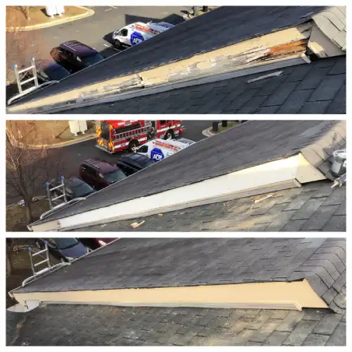 Before and after residential soffit repair done by Mr. Handyman of Northern Virginia - Arlington to Haymarket.