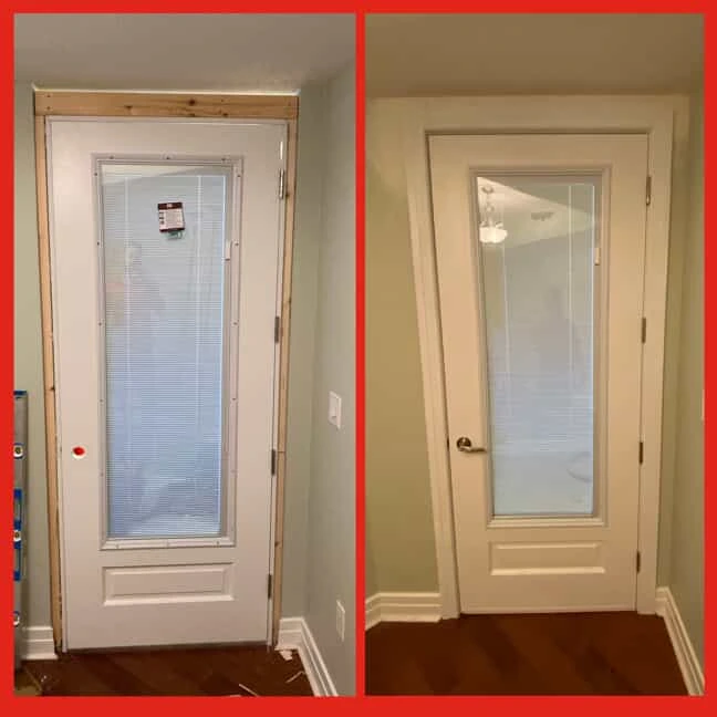 A residential door before and after door installation has been completed by Mr. Handyman.