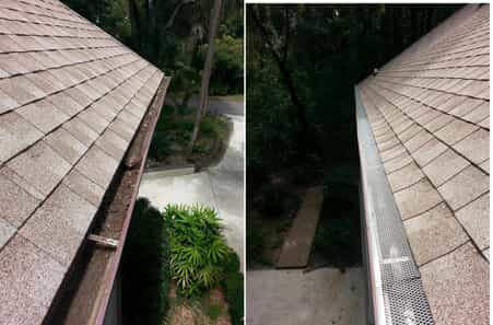 Gutters before and after gutter guards have been installed by Mr. Handyman