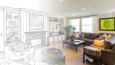 The diagrams of a home remodeling plan compared to the final design of the completed remodeling project.