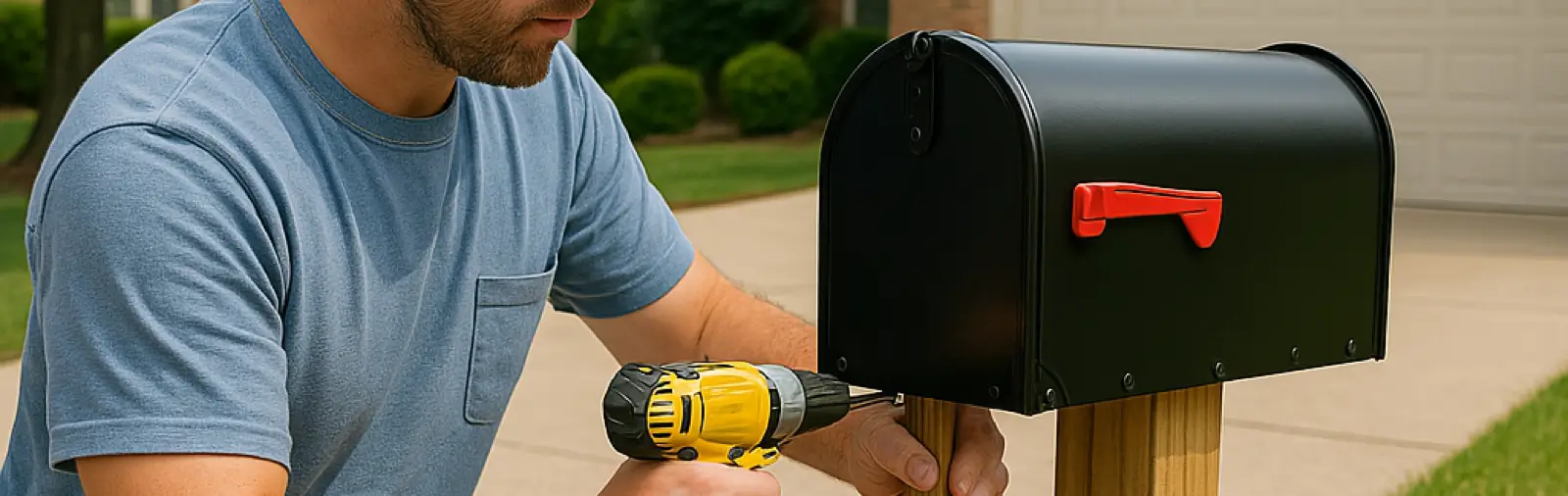 A mailbox being attached to a post