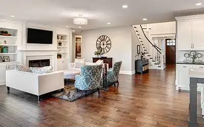 Gorgeous living room with hardwood floor.