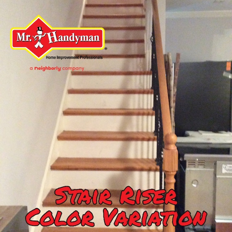 Stairs inside of a home that have risers which have been painted white by Mr. Handyman during an appointment for stair repair in Northern Virginia.