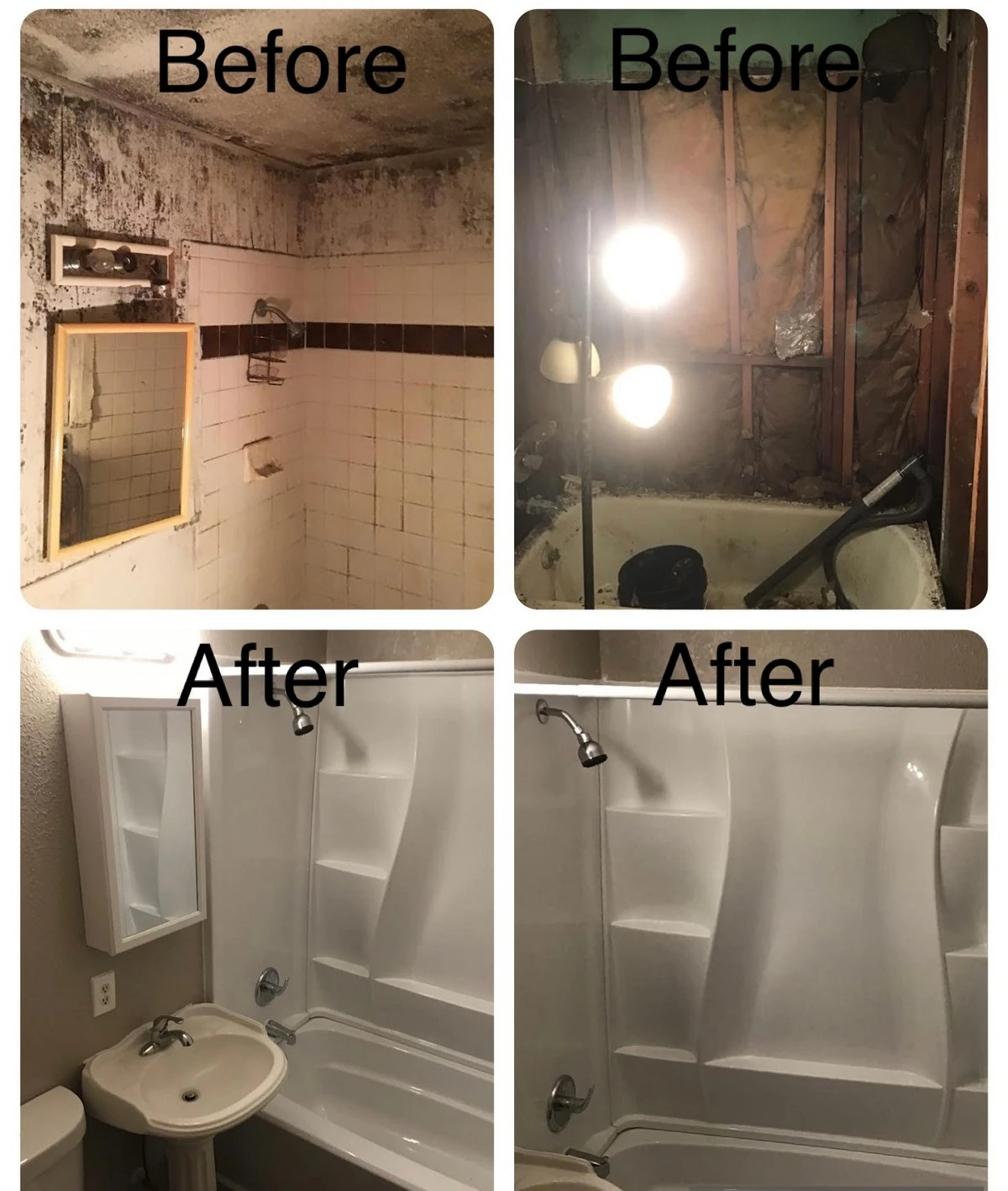 before and after photos of a shower remodeling project in Wichita