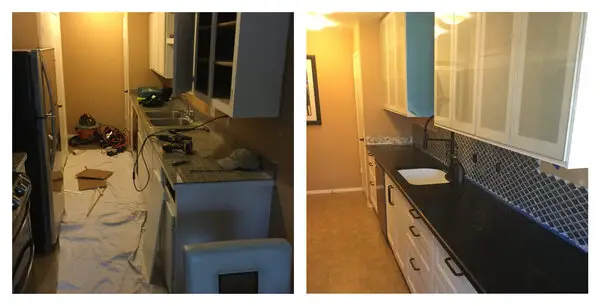 Backsplash installed kitchen before and after