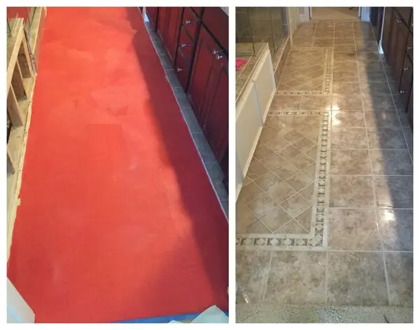 Before and after photo of newly installed tiles by handyman in Dallas.