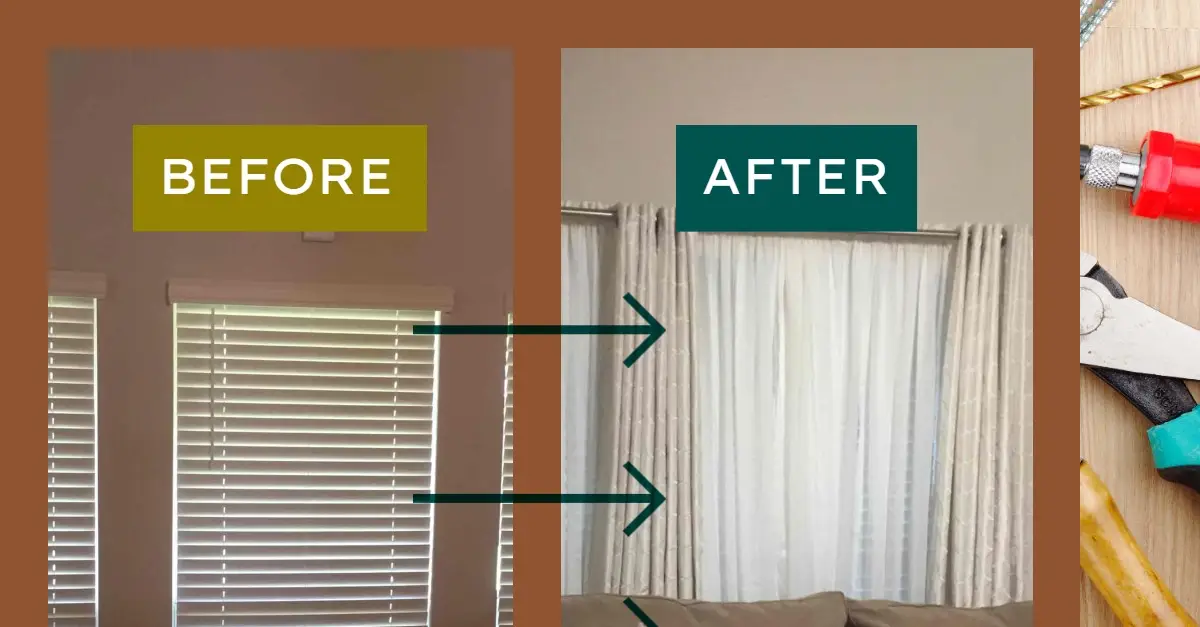 The curtains inside a living room before and after they have been replaced with the help of Mr. Handyman’s services for home improvement in McKinney, TX.