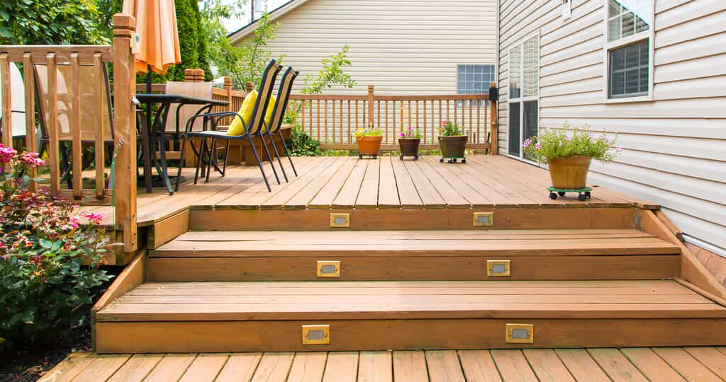 A multi-level deck that has been kept in good condition with professional services for deck maintenance in Northern Virginia.