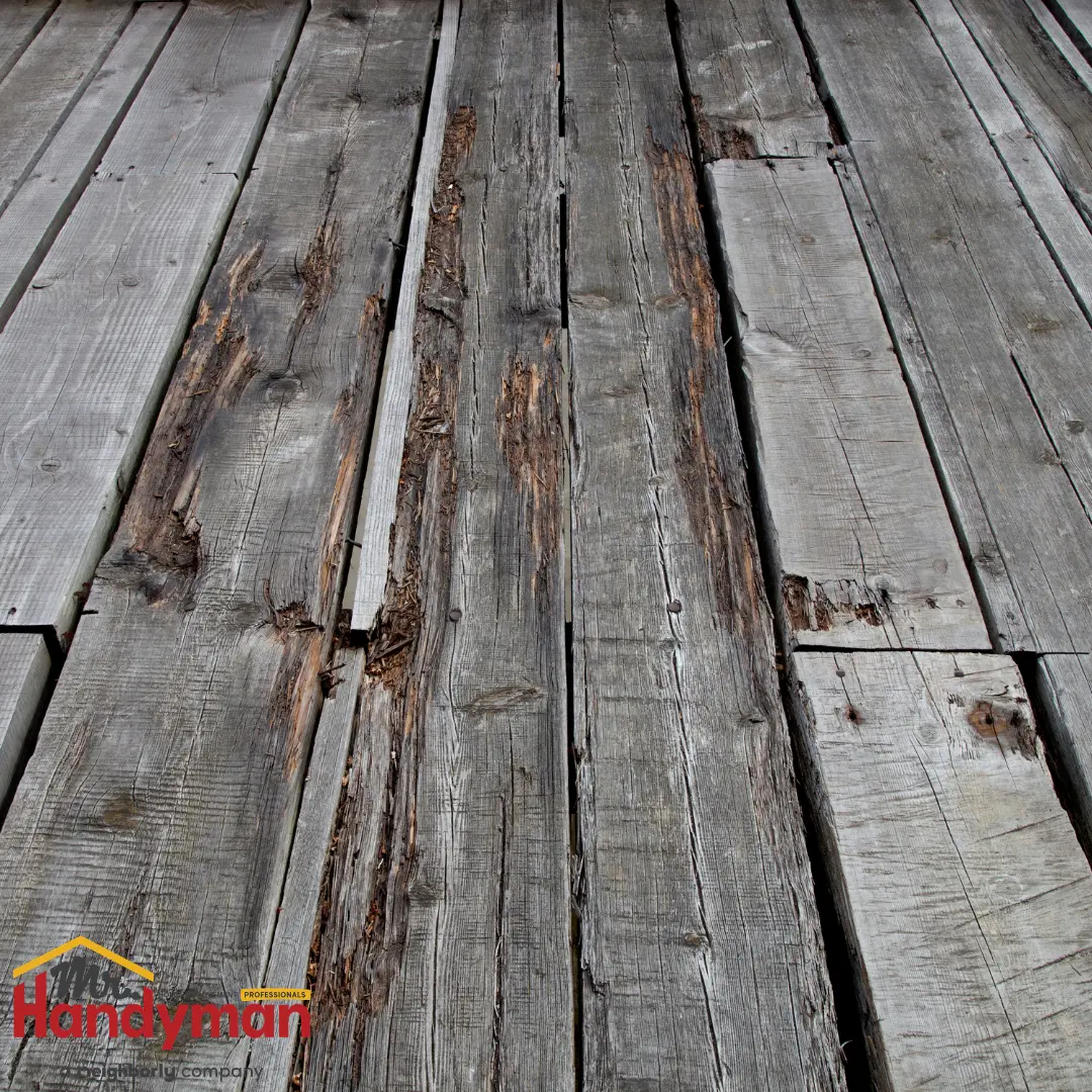 Handyman repairing a deck railing at a Rockwall, TX home