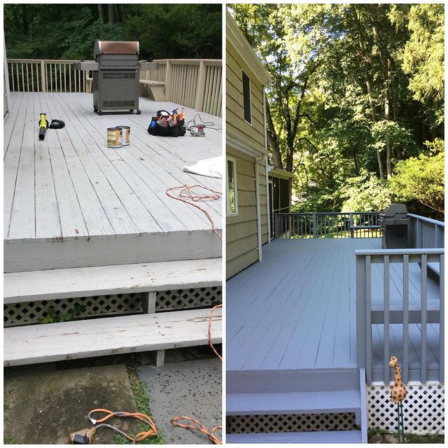 Deck painting before and after in Upper Fairfield County.