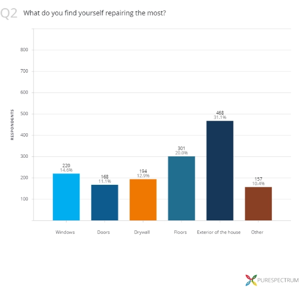 Graphic representation of most performed home repair.